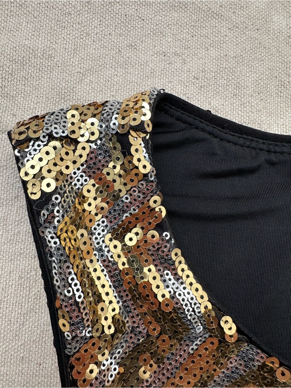 Bebe Addiction Metallic Sequin Chevron Mini Party Dress Medium Glam GlitzBodycon - Picture 14 of 14